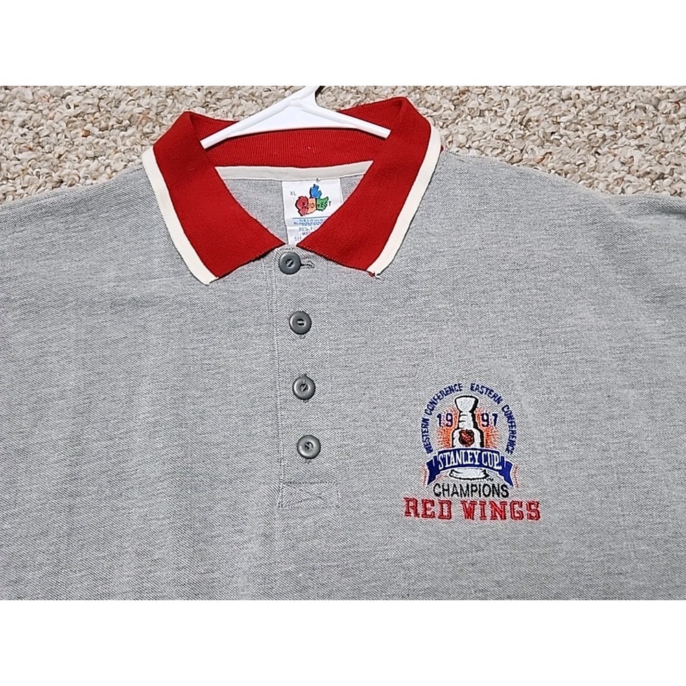 DETROIT RED WINGS Stanley Cup Champs 1997 Short Sleeve Polo Shirt XL Gray Vtg**‎